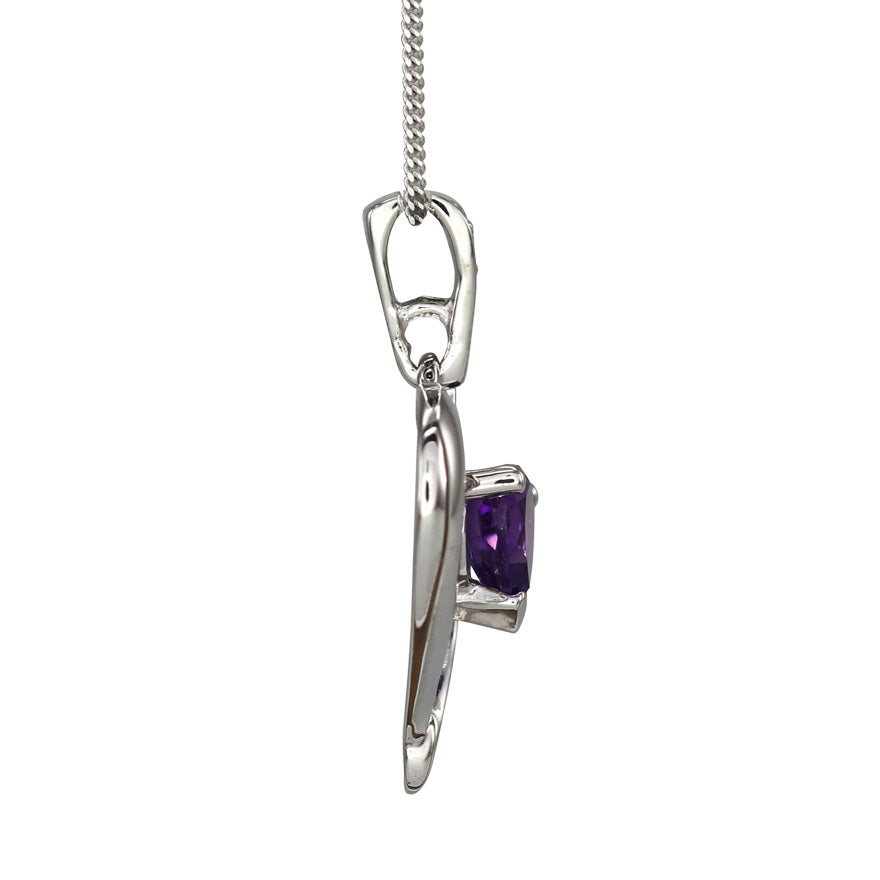 Heart Shaped Amethyst Diamond Necklace in 10K White Gold
