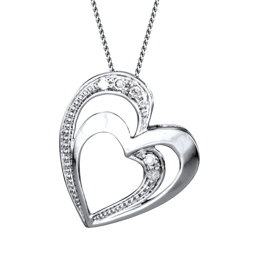 Double Heart Diamond Pavé Necklace in 10K White Gold (0.03ct tw)
