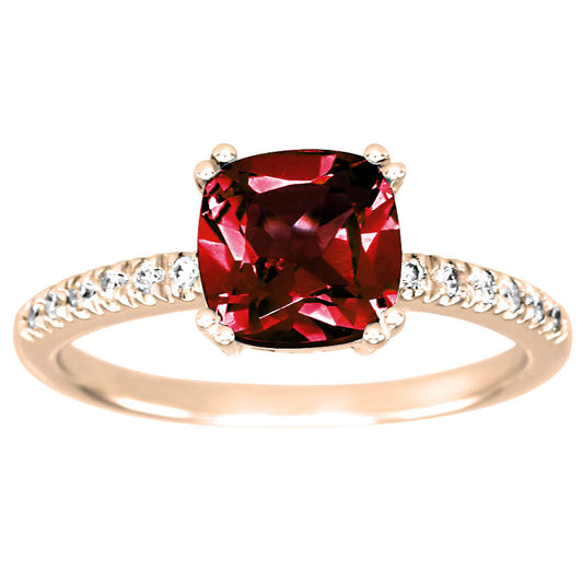 Cushion Shaped Garnet and Diamond Ring in 10K Rose Gold