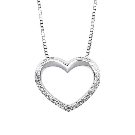 Diamond Lined Heart Necklace in 10K White Gold (0.05ct tw)