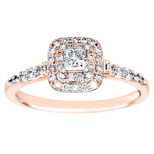 Double Halo Princess Diamond Engagement Ring in 14K Rose Gold (0.50ct tw)