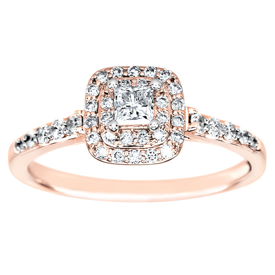 Double Halo Princess Diamond Engagement Ring in 14K Rose Gold (0.50ct tw)