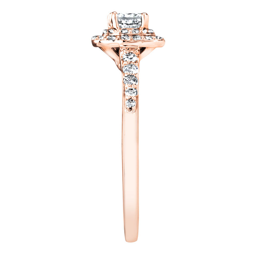 Double Halo Princess Diamond Engagement Ring in 14K Rose Gold (0.50ct ...