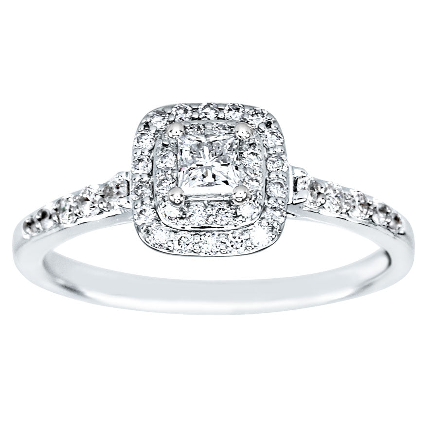 Double Halo Princess Diamond Engagement Ring in 14K White Gold (0.50ct tw)