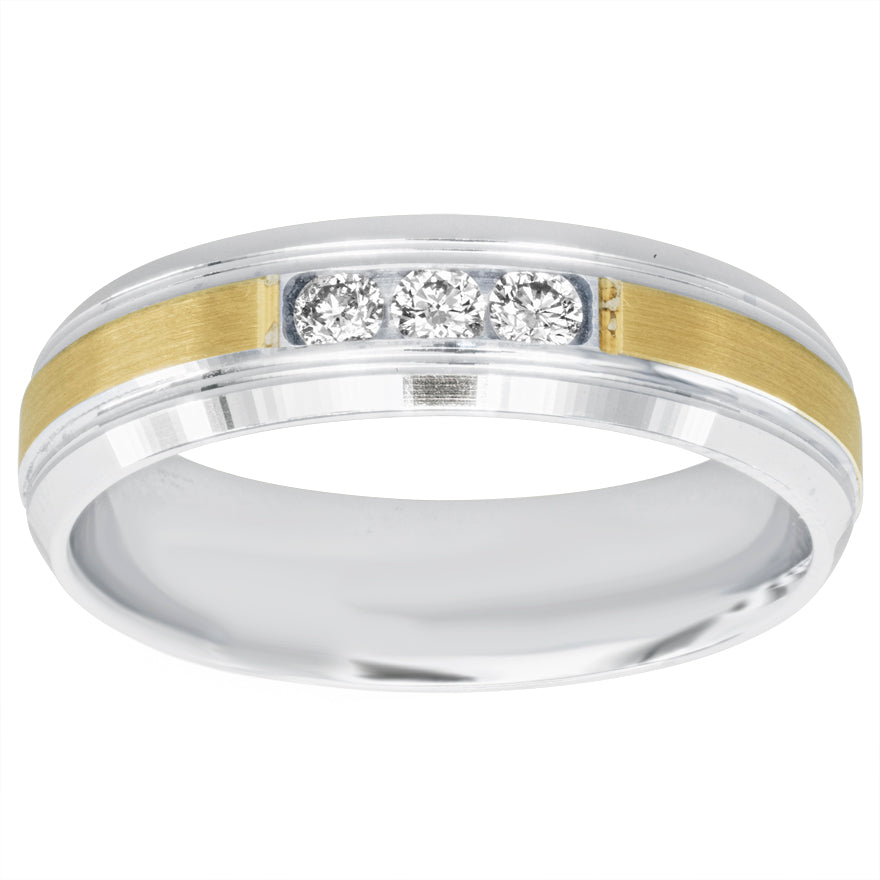 Gent's Three-Stone Diamond Band in 14K White and Yellow Gold (0.21ct tw)