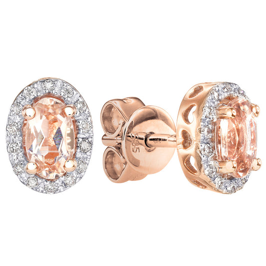Oval Morganite and Diamond Earrings In 14K Rose Gold