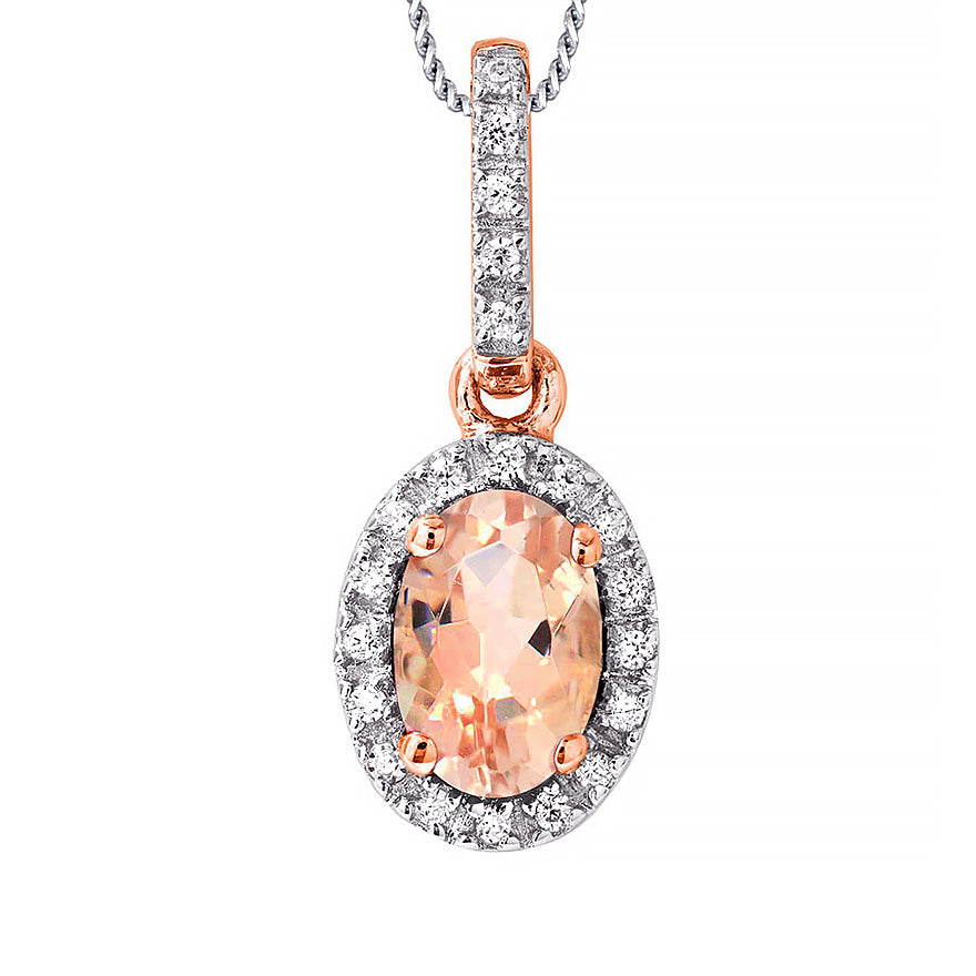 Oval Morganite Halo Diamond Necklace in 14K Rose Gold (6mm x 4mm)