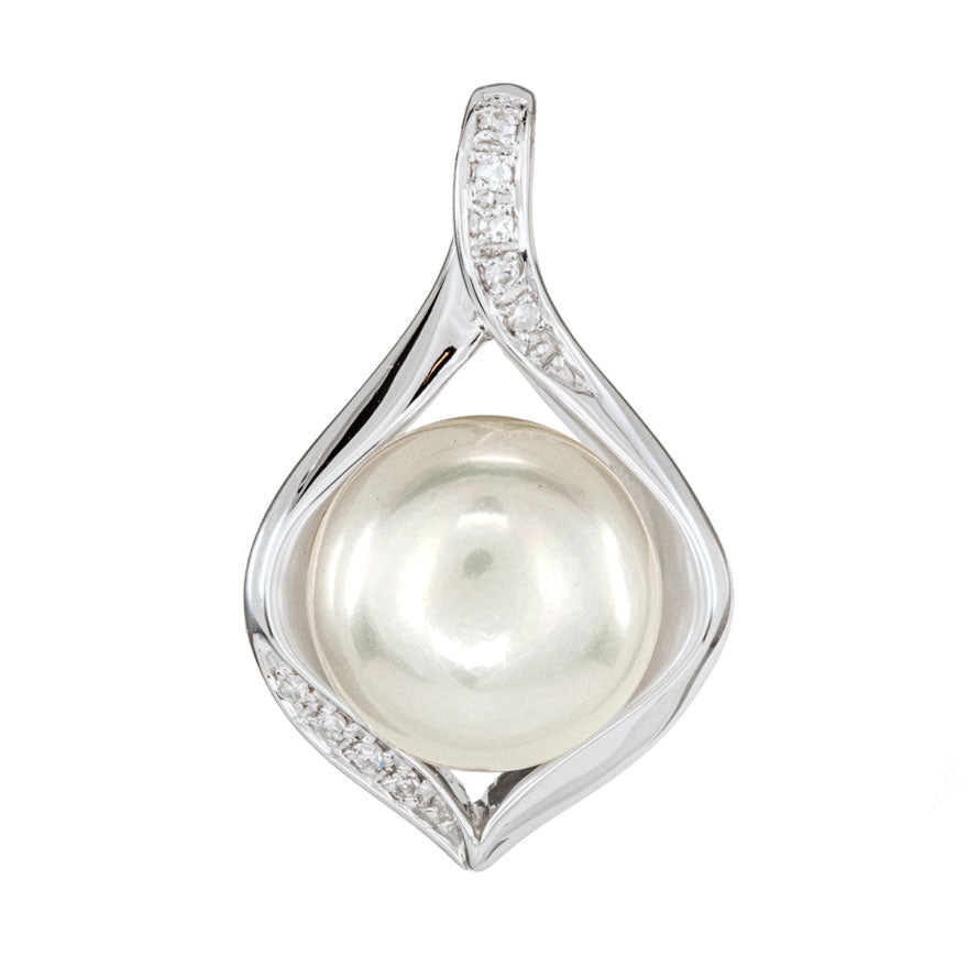 Cultured Pearl and Diamond Pendant in 14K White Gold
