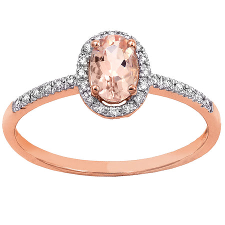 Oval Morganite Halo Diamond Ring in 14K Rose Gold (6mm x 4mm