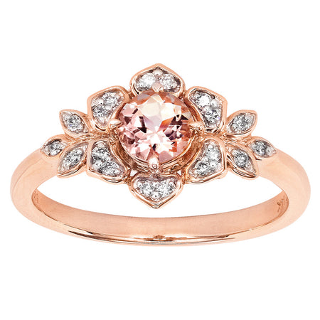 Floral Morganite Diamond Ring in 14K Rose Gold (5mm)