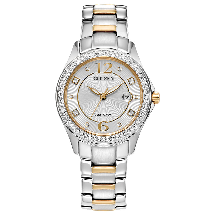 Citizen Eco-Drive Crystal Ladies Silver Dial Watch | FE1146-71A
