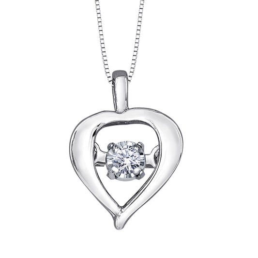 Heart Shape 10K White Gold Dancing Diamond Pendant (0.02ct tw)
