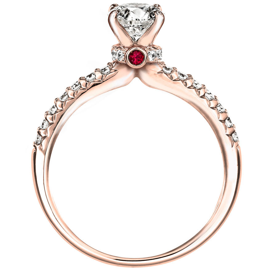 5 Carat Round and Ruby Accent Cubic Zirconia Halo Engagement Ring In White  Gold Plated Sterling