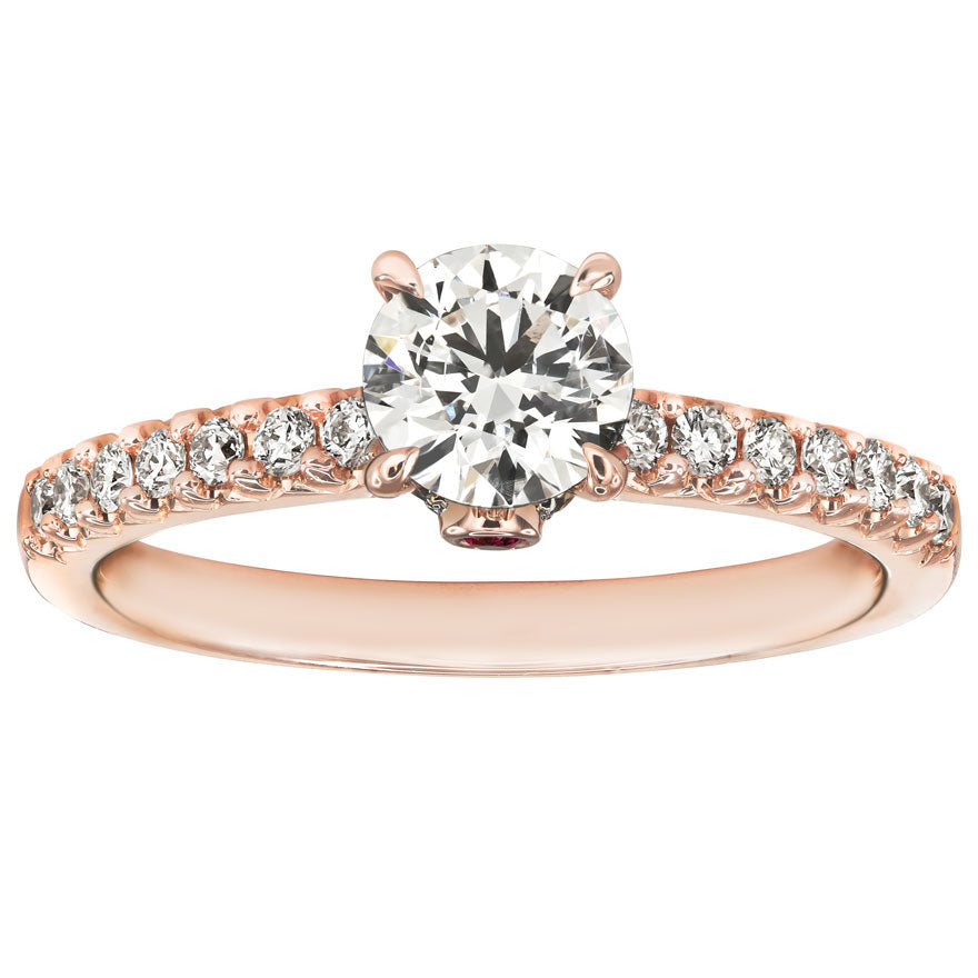 Lumina "Embrace" Ideal Cut Diamond Engagement Ring with Ruby Accent in 18K Rose Gold (0.97ct tw)