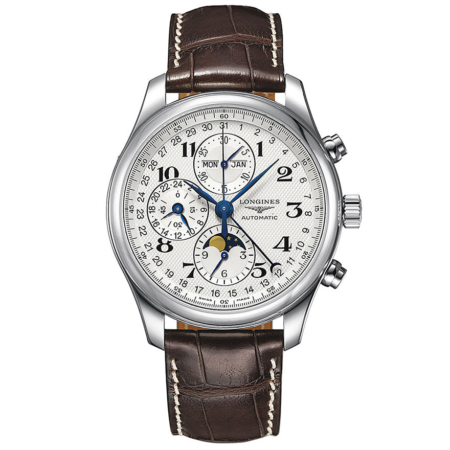 Swiss Chronograph Longines Leather Strap Mens Timepiece