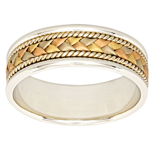 Men's Woven Comfort Fit Wedding Band 14K White, Yellow and Rose Gold (7mm)