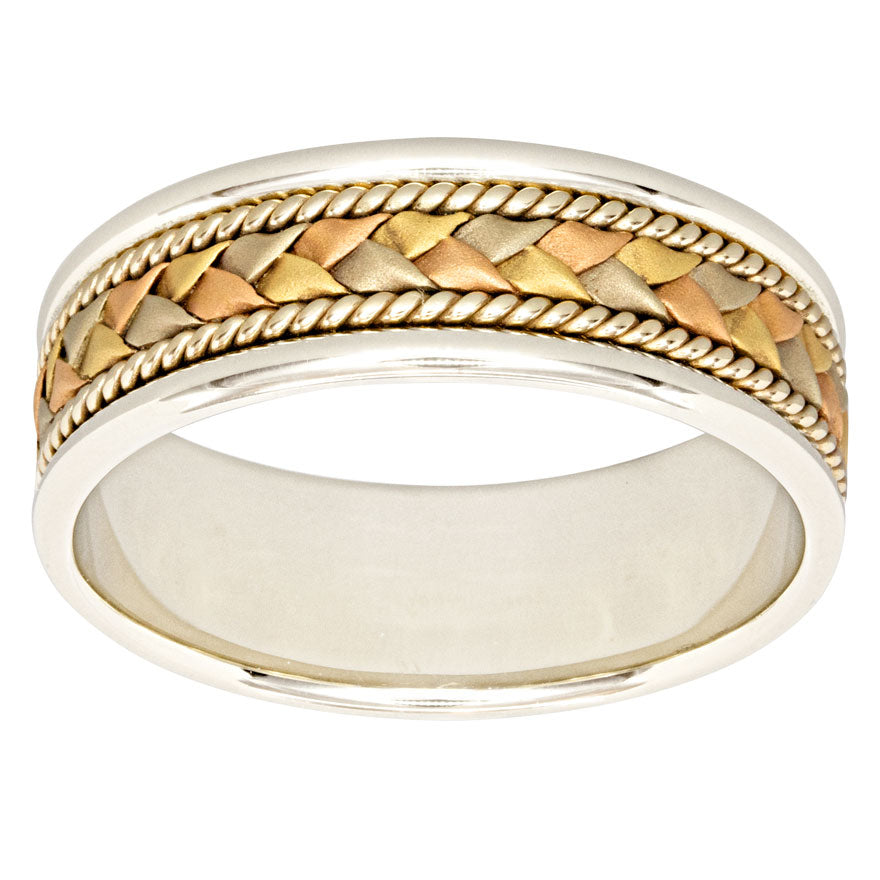 Men's Woven Comfort Fit Wedding Band 14K White, Yellow and Rose Gold (7mm)