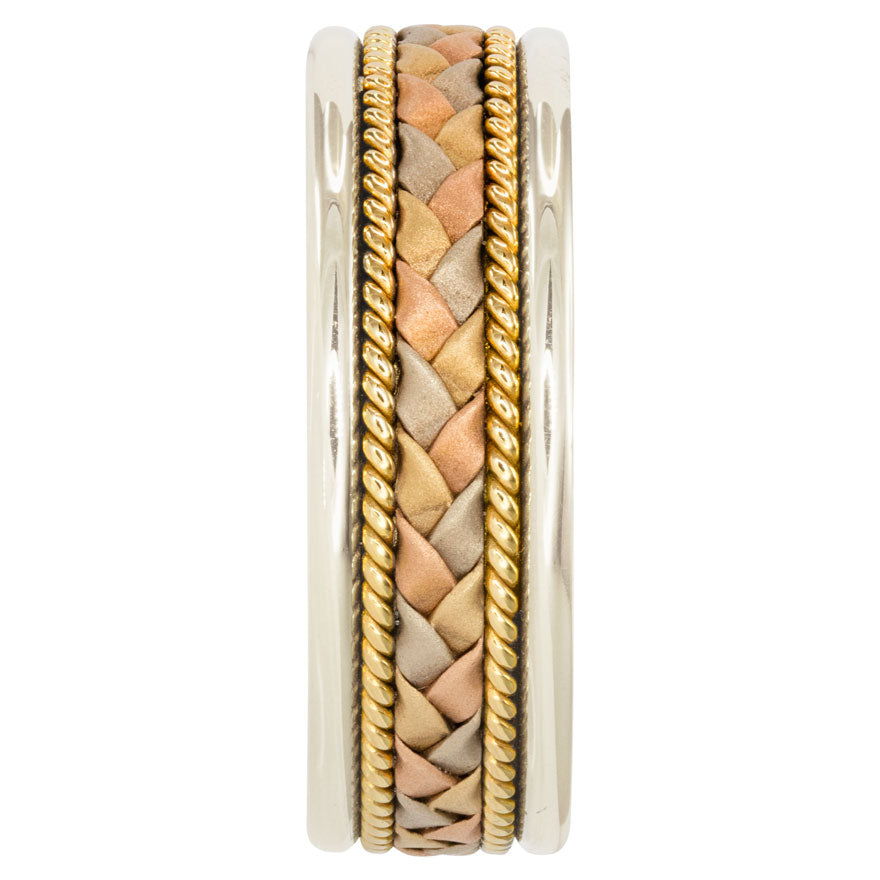 Men's Woven Comfort Fit Wedding Band 14K White, Yellow and Rose Gold (7mm)