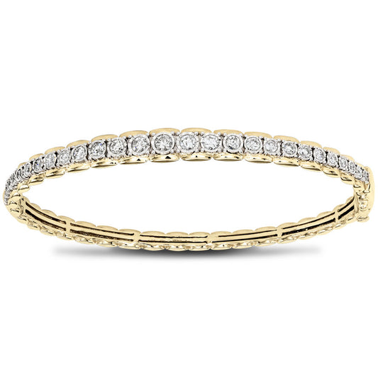 Diamond Bangle Bracelet In 10K Yellow And White Gold (1.00 ct tw)
