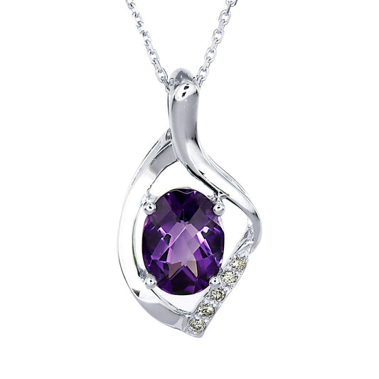 Oval Amethyst and Diamond Pendant in 10K White Gold