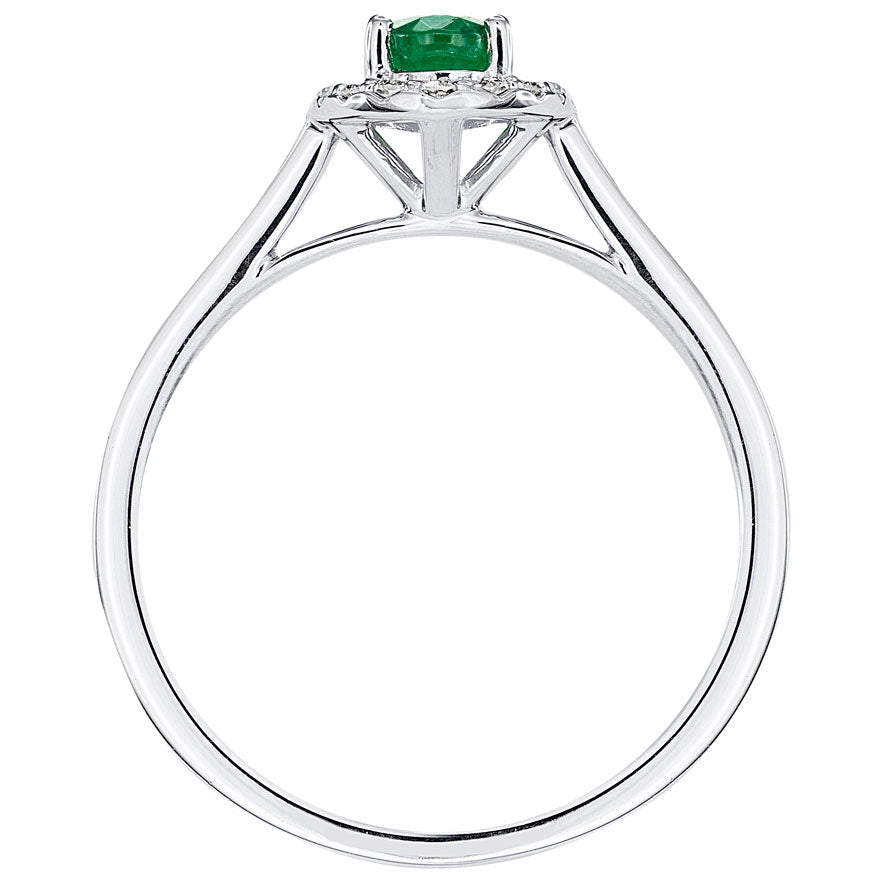 Oval Emerald and Diamond Halo Ring in 10K White Gold (0.12 ct tw)