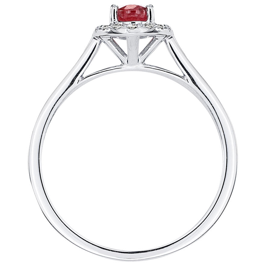 Oval Ruby and Diamond Halo Ring 10K White Gold (0.12 ct tw)