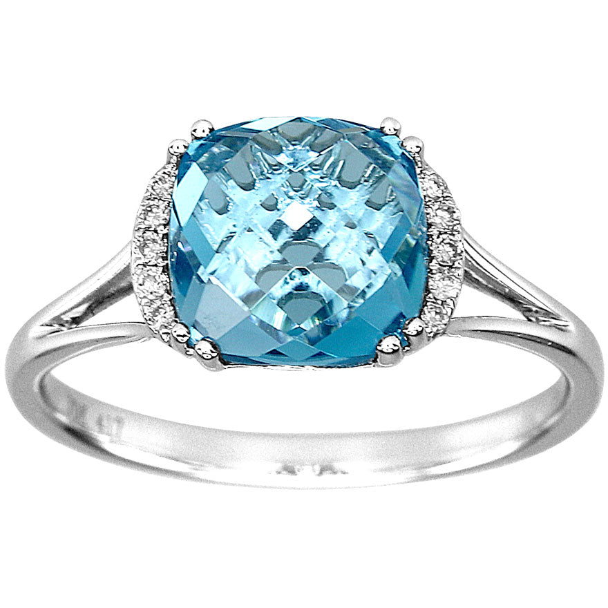 Rose Cut Blue Topaz and Diamond Ring in 10K White Gold (0.04ct tw)