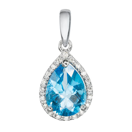 Erin London Blue Topaz and Diamond Womens Double Halo Pendant Necklace 0.52  ctw 14K White Gold.Included 18 Inches 14K White Gold Chain
